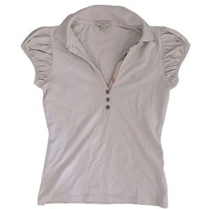 AUTHENTIC BURBERRY BRIT BEIGE V-NECK PUFFED‎ SHORT SLEEVE POLO TOP SHIRT XS